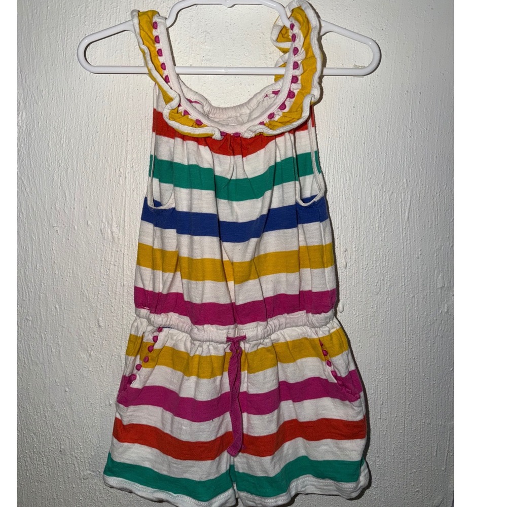 Boden Girls Striped Romper Pom Pom Trim Sleeveless Jumpsuit 3-4Y 104cm